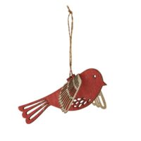 Ozdoba świąteczna drewniany czerwony ptaszek z brokatowymi skrzydełkami