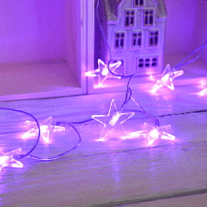 lampki gwiazdki fioletowe na fioletowym kablu LED świąteczne