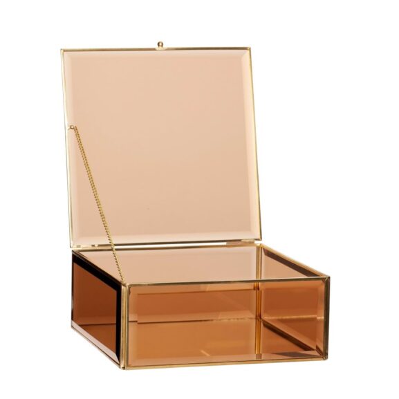 szkalne pudełko na koperty ślubne, drobiagi, eleganckie, złote z brązowymi szybkami